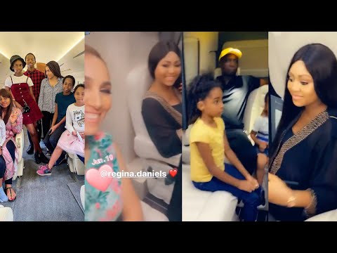 Regina Daniels Travels With Senior Co-Wife & Husband In Preparation To Give Birth