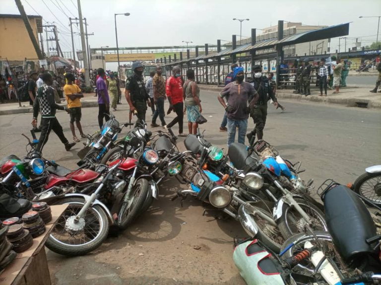 Lagos State Taskforce Team Confiscates 80 Motorcycles In Yaba