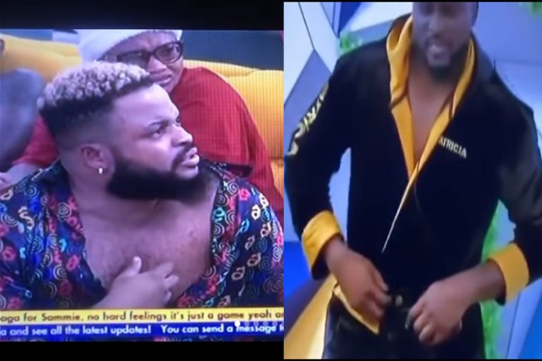 #BBNaija 2021: Moment Pere Took Out His Belt And Pinned Down Whitemoney In A Military Style Confrontation (Watch Video)