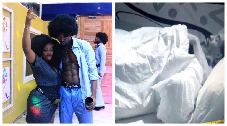 #BBNaija 2021: Videos of Boma and Tega Making Out Under the Duvet