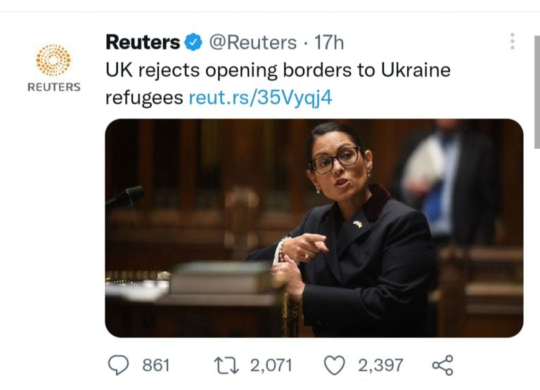 UK Rejects Opening Borders To Ukraine Refugees